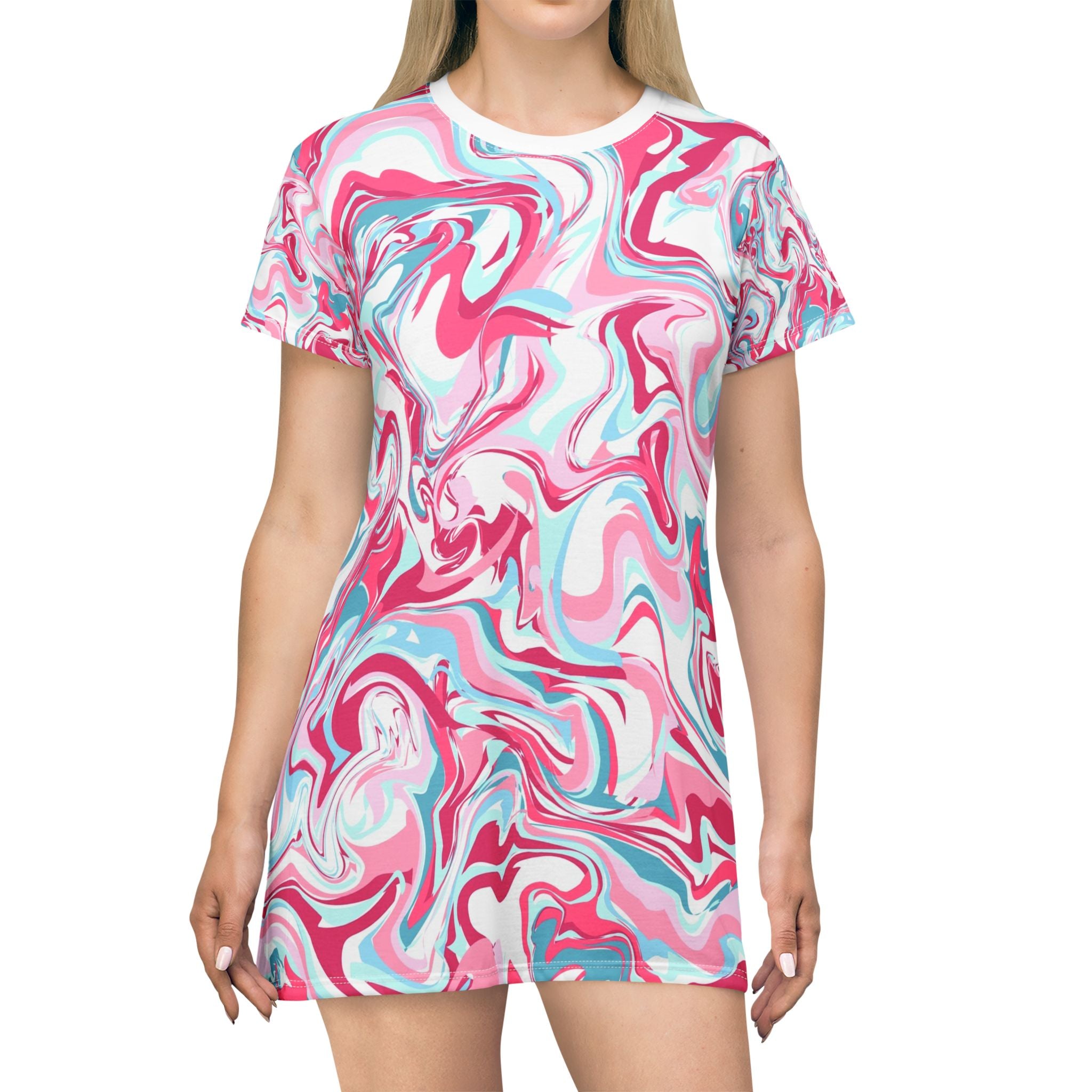 Marble Swirl T-Shirt Dress - Comfortable, Trendy Summer Fashion for Casual Outings